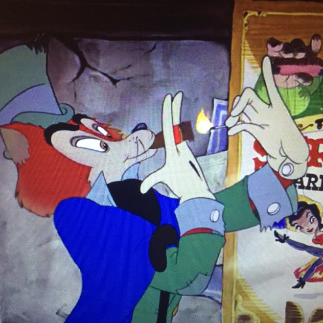 Honest John convinces Pinocchio to be an actor by showing him some fancy smoking skills.