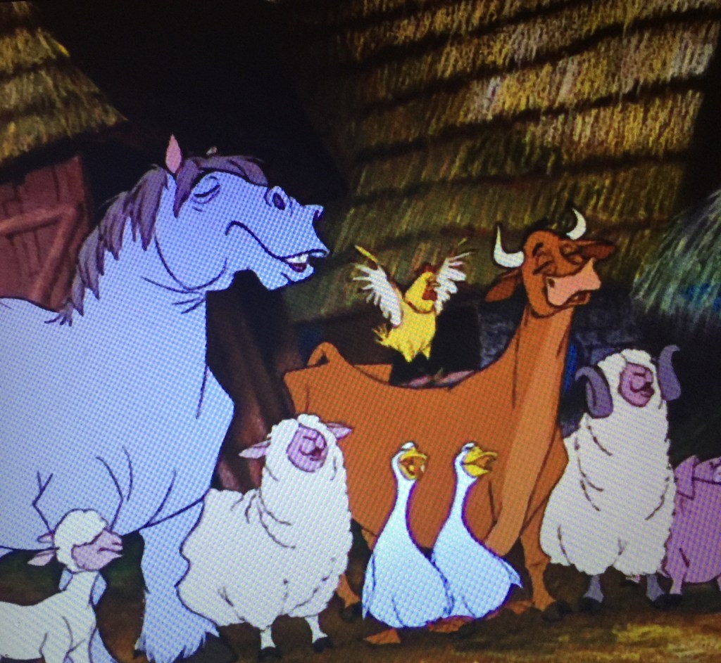 She especially hated the animated horse and cow in this sequence. 