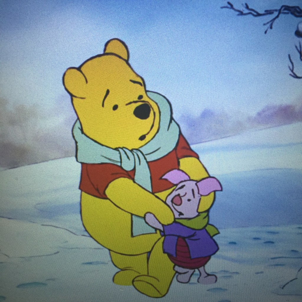 Come on Piglet, I'll tell you how to stay warm by looking for icicles. 
